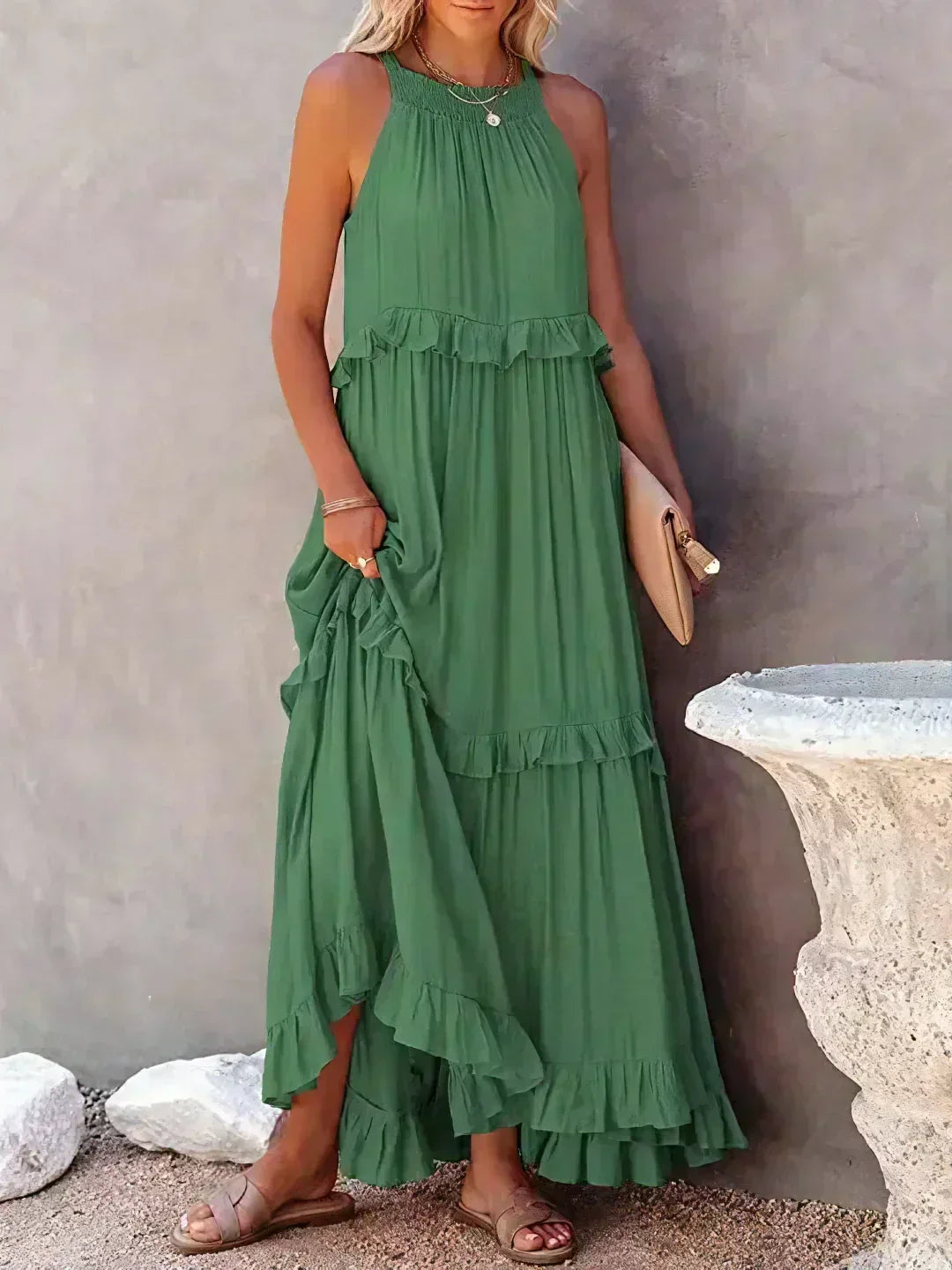 Langes Kleid in Korallenfarbe