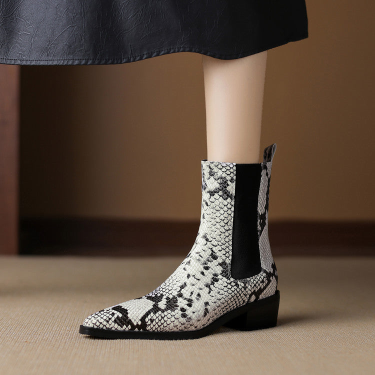 Lederstiefel mit Schlangenleder-Muster