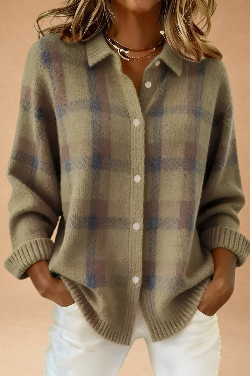 Katerina - Retro handgestrickter Wollpullover mit Kontrast