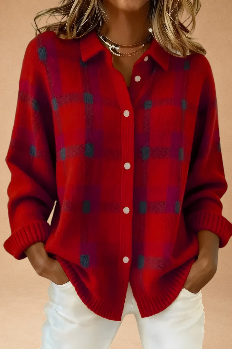 Katerina - Retro handgestrickter Wollpullover mit Kontrast
