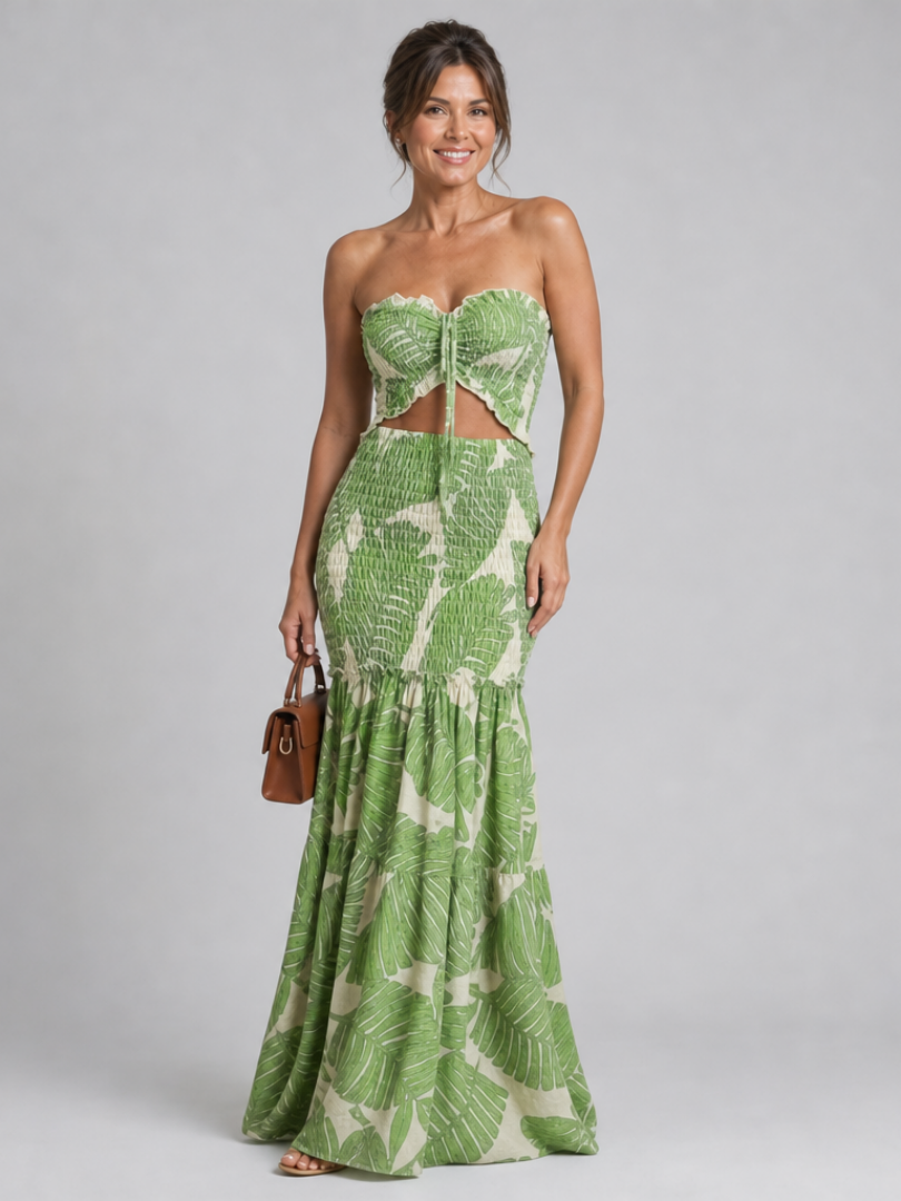Azaria | Maxi Kleid Set ohne Träger mit Druck