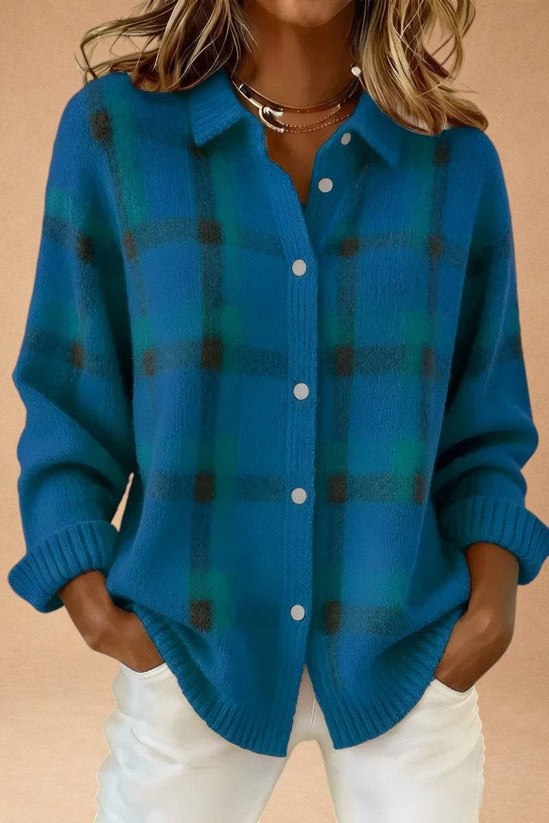 Katerina - Retro handgestrickter Wollpullover mit Kontrast