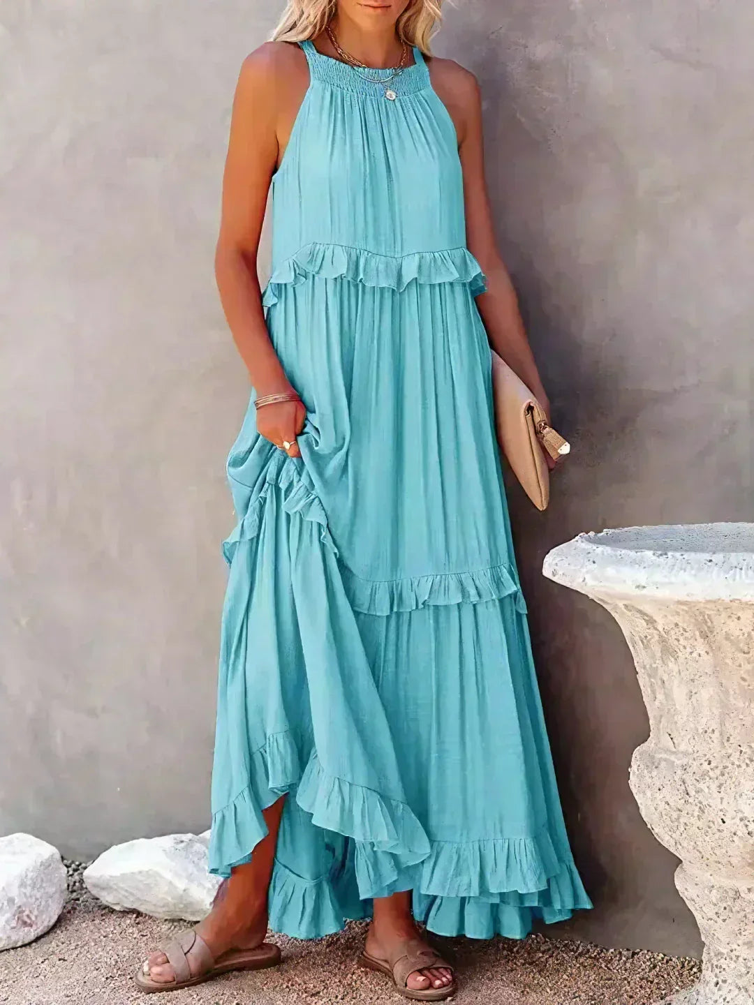 Langes Kleid in Korallenfarbe