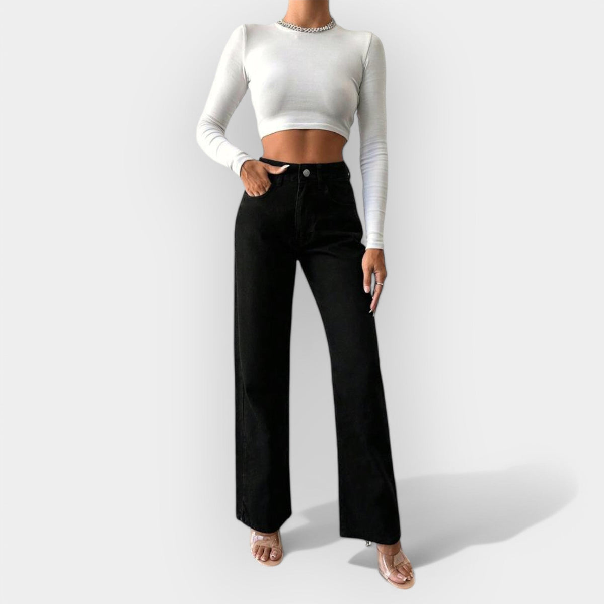 Hochgeschnittene Jeans mit Weiten Beinen