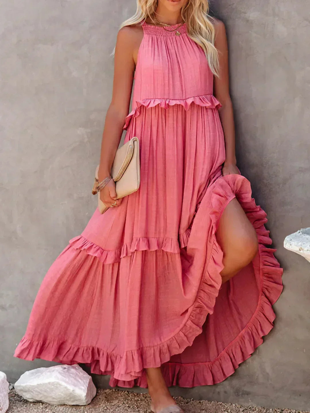 Langes Kleid in Korallenfarbe