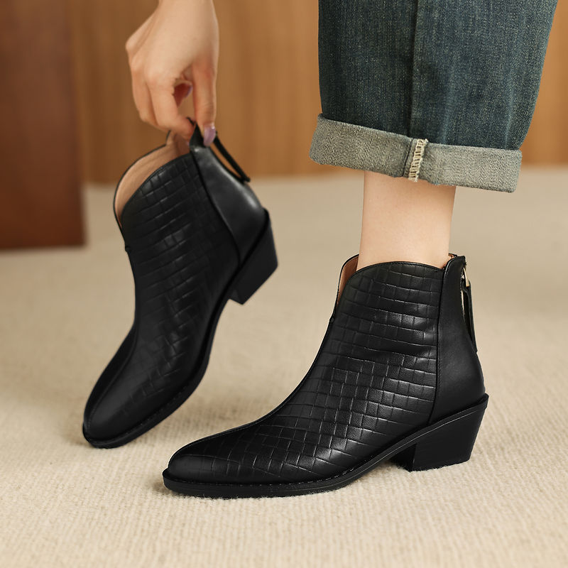 Echte Lederstiefel mit geradem Schaft