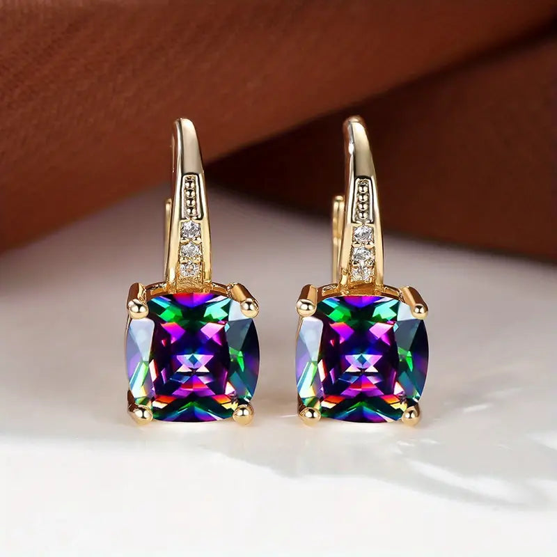Ring Ohrringe mit verstecktem Stein | Gold