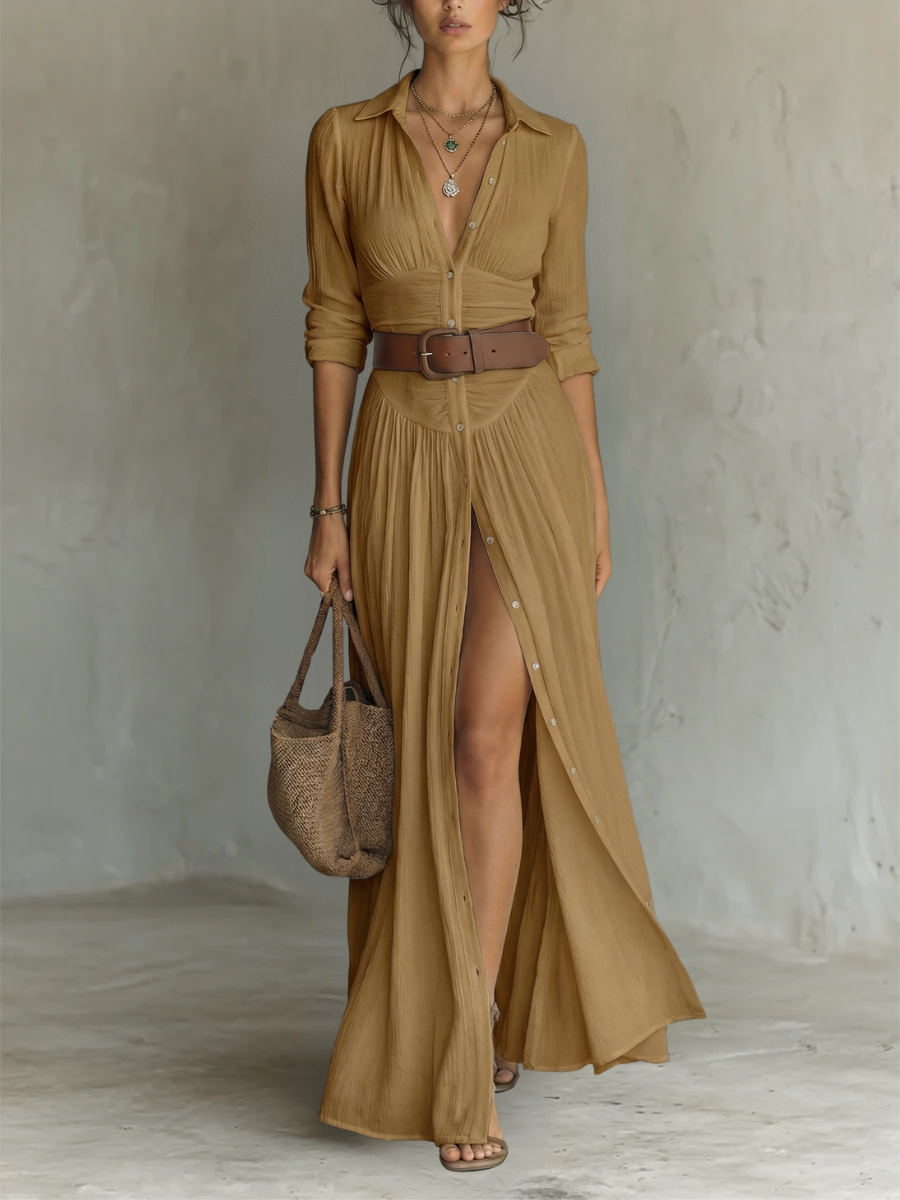 Alma | Lange Robe mit Kragen und langen Ärmeln