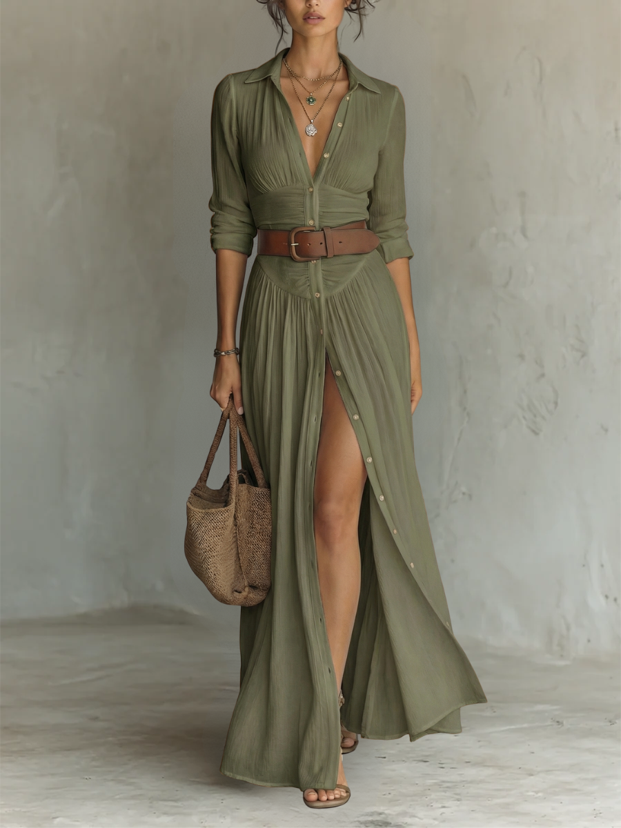 Alma | Lange Robe mit Kragen und langen Ärmeln