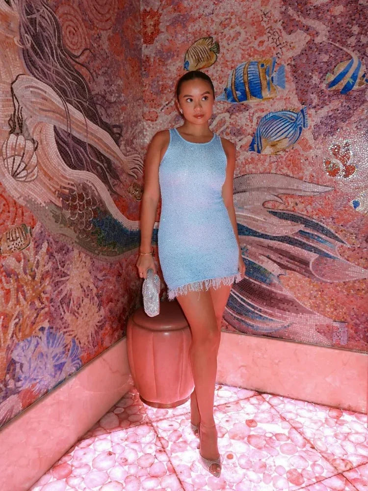 Transparentes Mini-Kleid mit Pailletten