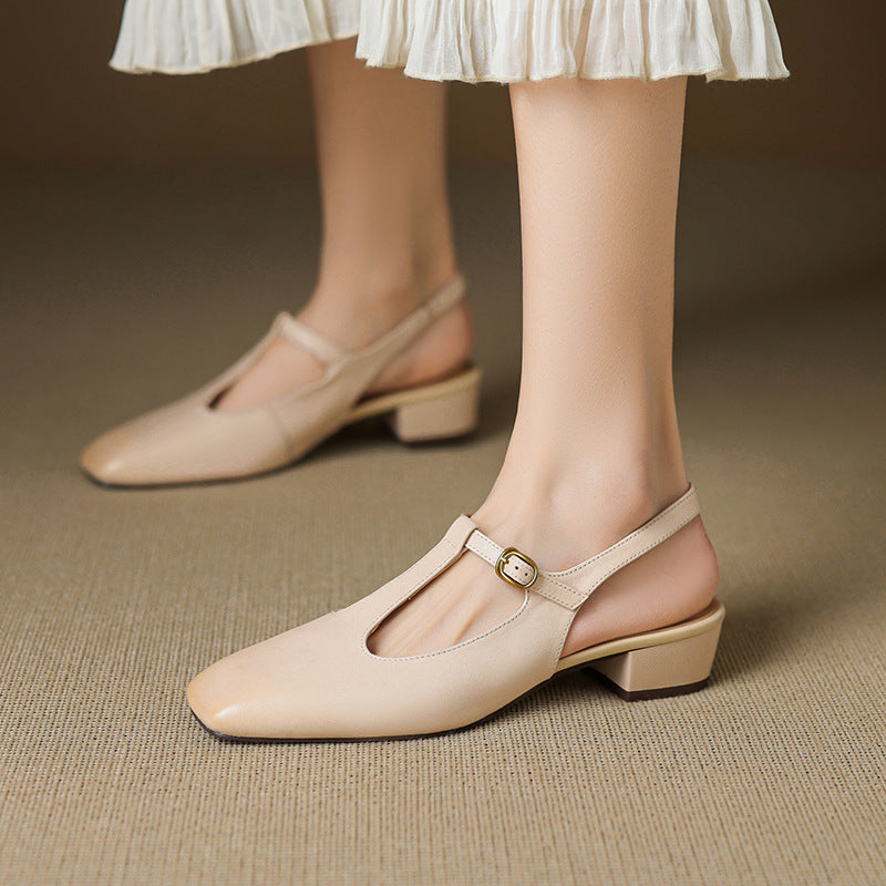Echte Leder T-Strap Pumps