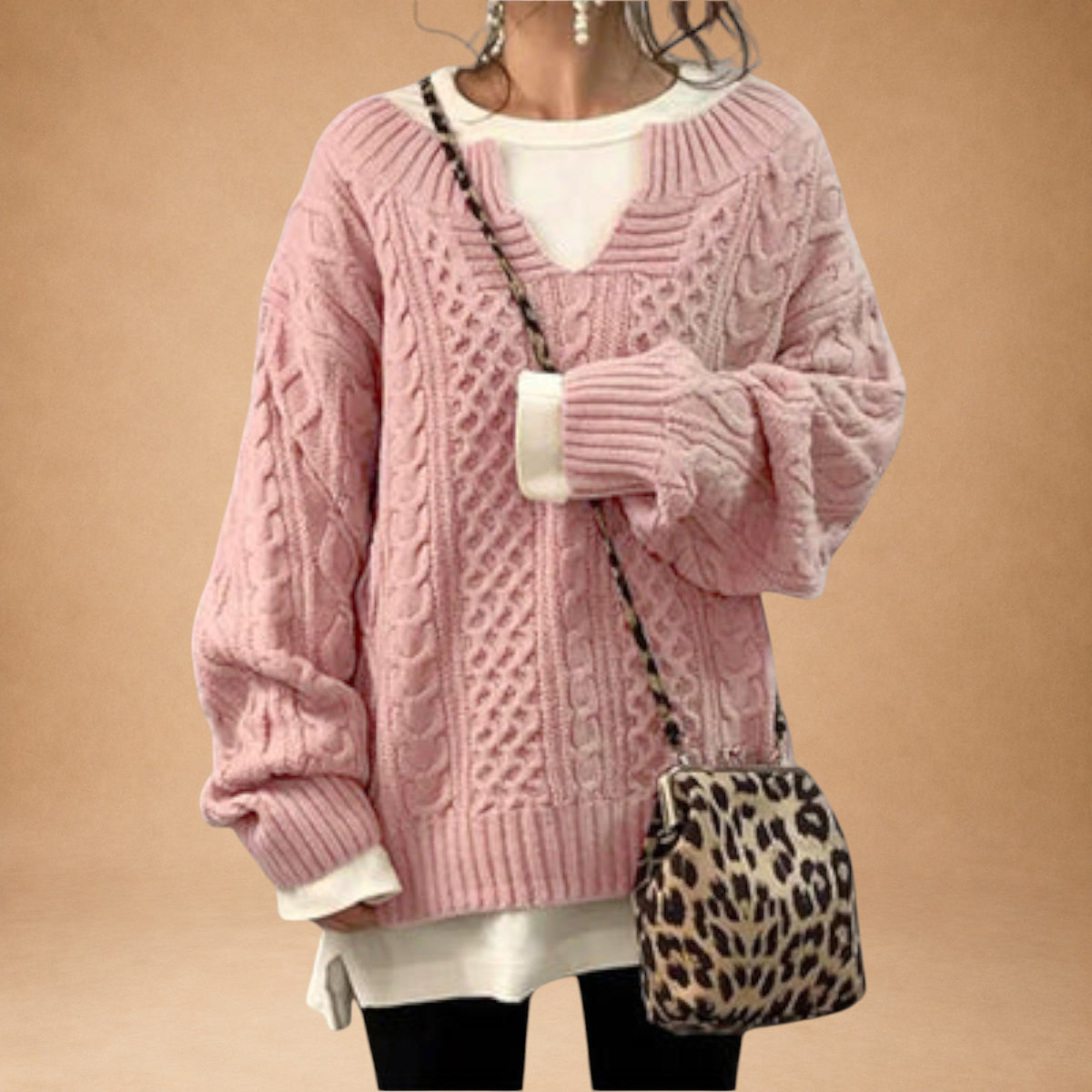 Lili - Übergroßer Strickpullover mit Zopfmuster