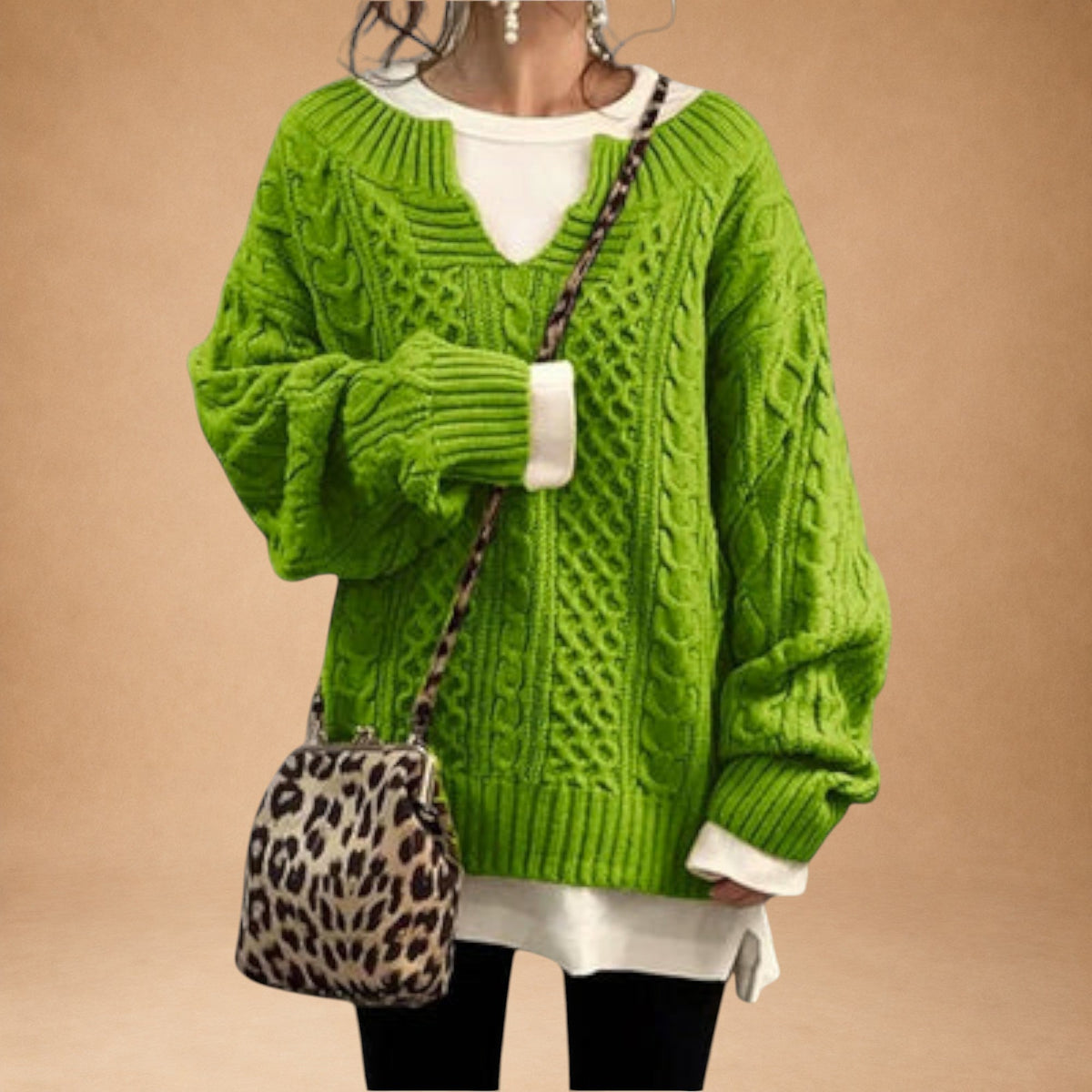 Lili - Übergroßer Strickpullover mit Zopfmuster