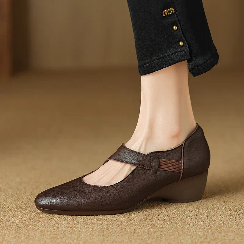 Echte Leder Mary Jane Absatzschuhe