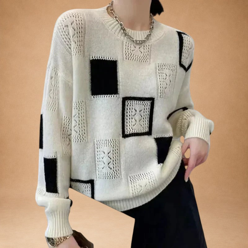 Katerina - Strickpullover mit Karomuster und offener Maschenstruktur