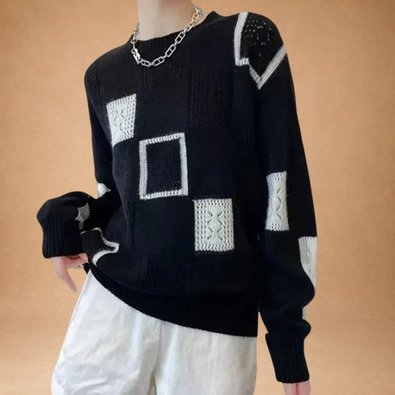 Katerina - Strickpullover mit Karomuster und offener Maschenstruktur