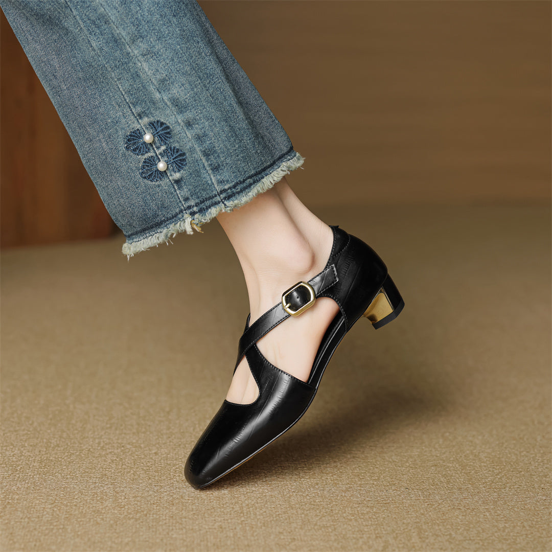 Echte Leder-Pumps mit Kreuzriemen