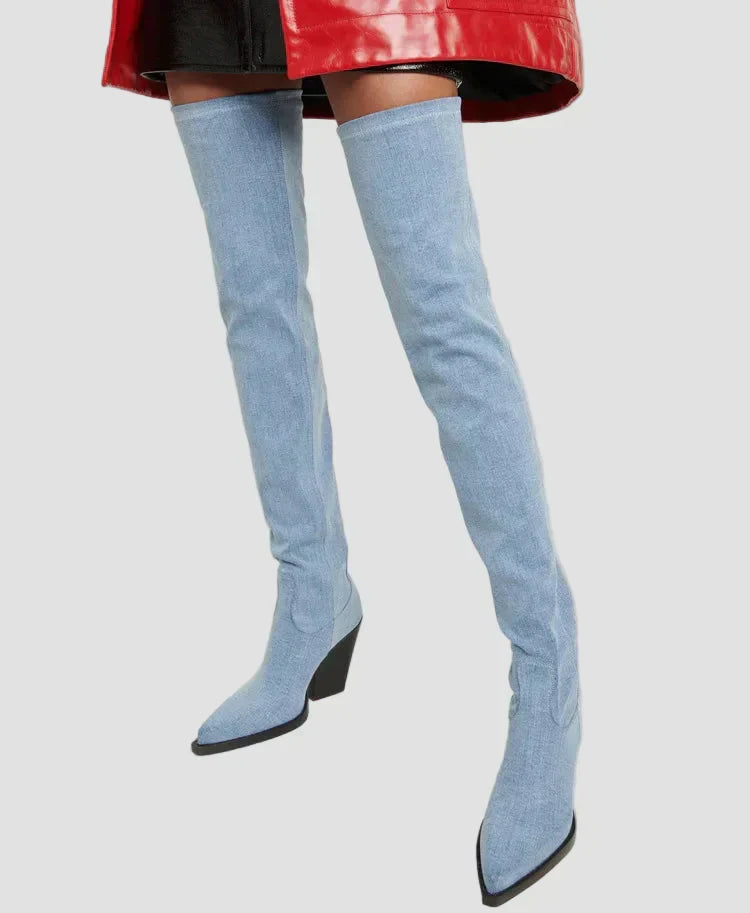 Ioanna - Stiefel mit Absatz über dem Knie mit Lederoptik