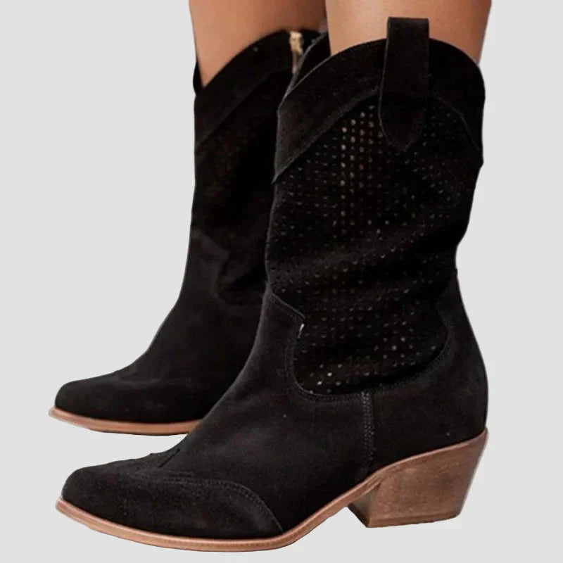 Xenia - Moderne Cowboy-Stiefel aus Jeans mit seitlichem Reißverschluss