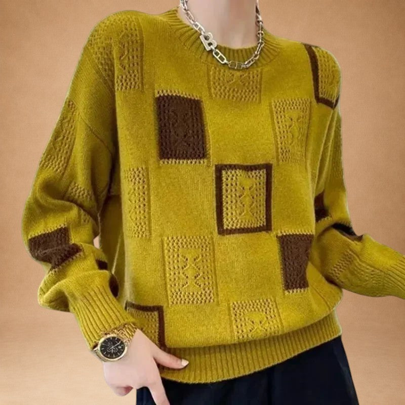 Katerina - Strickpullover mit Karomuster und offener Maschenstruktur