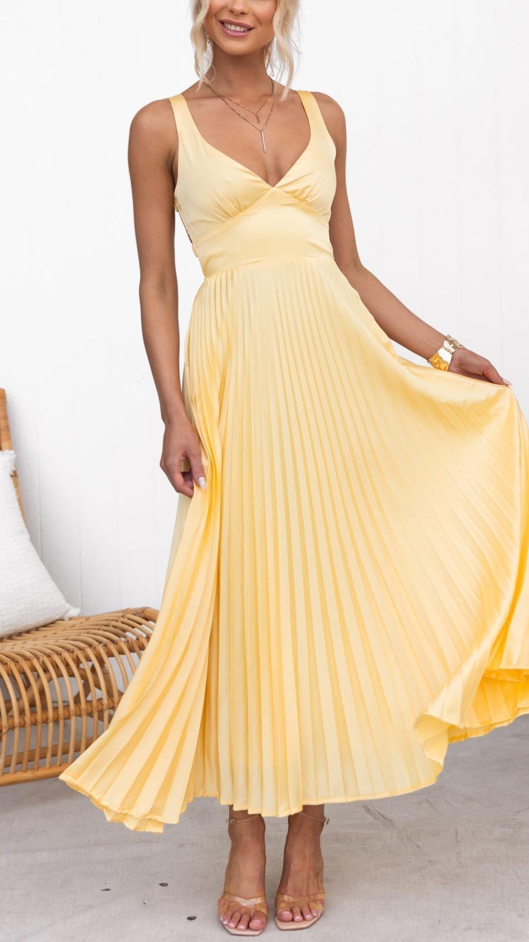 Alma™ | Gelbes Plissee Sommerkleid