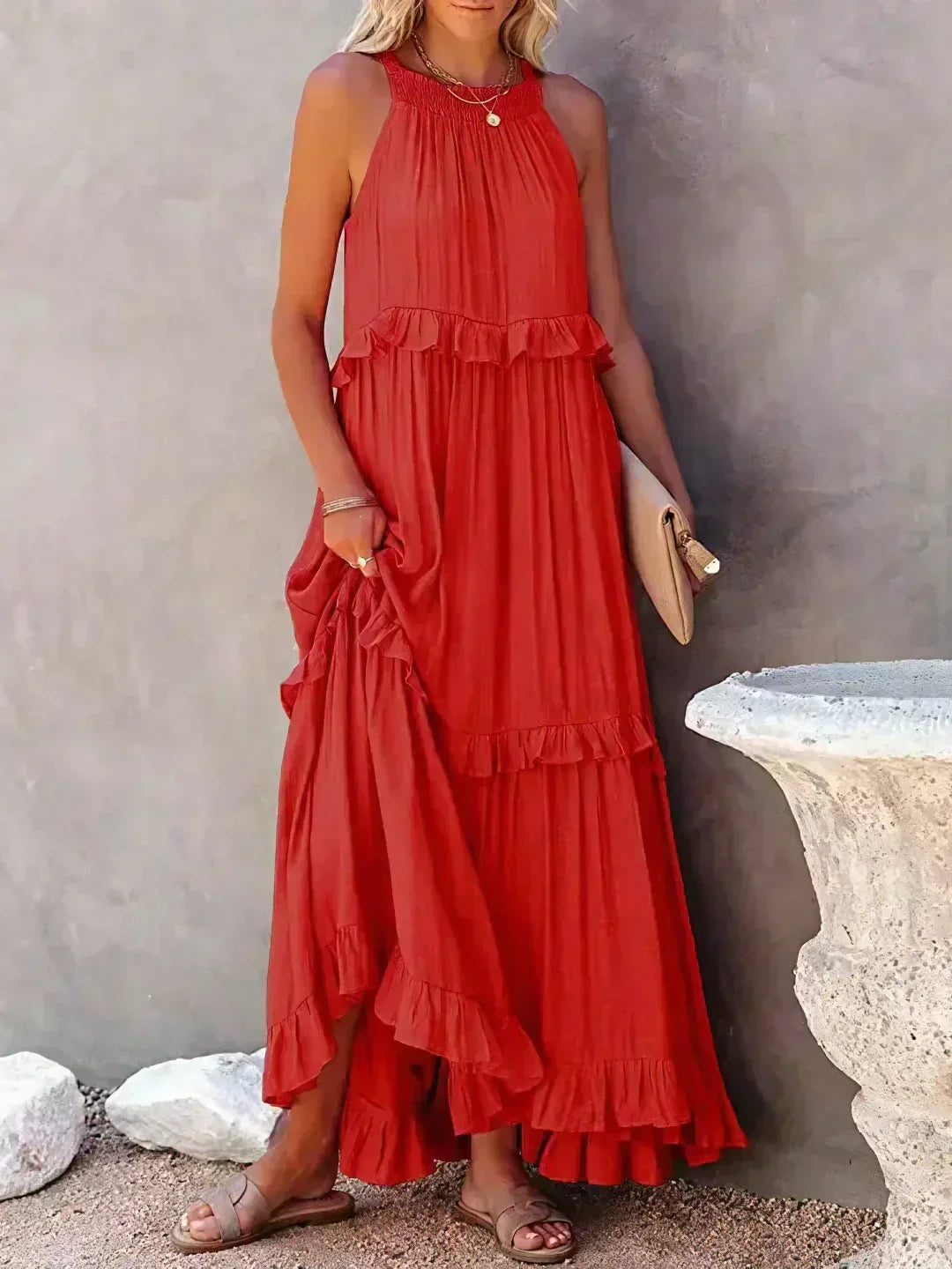 Langes Kleid in Korallenfarbe