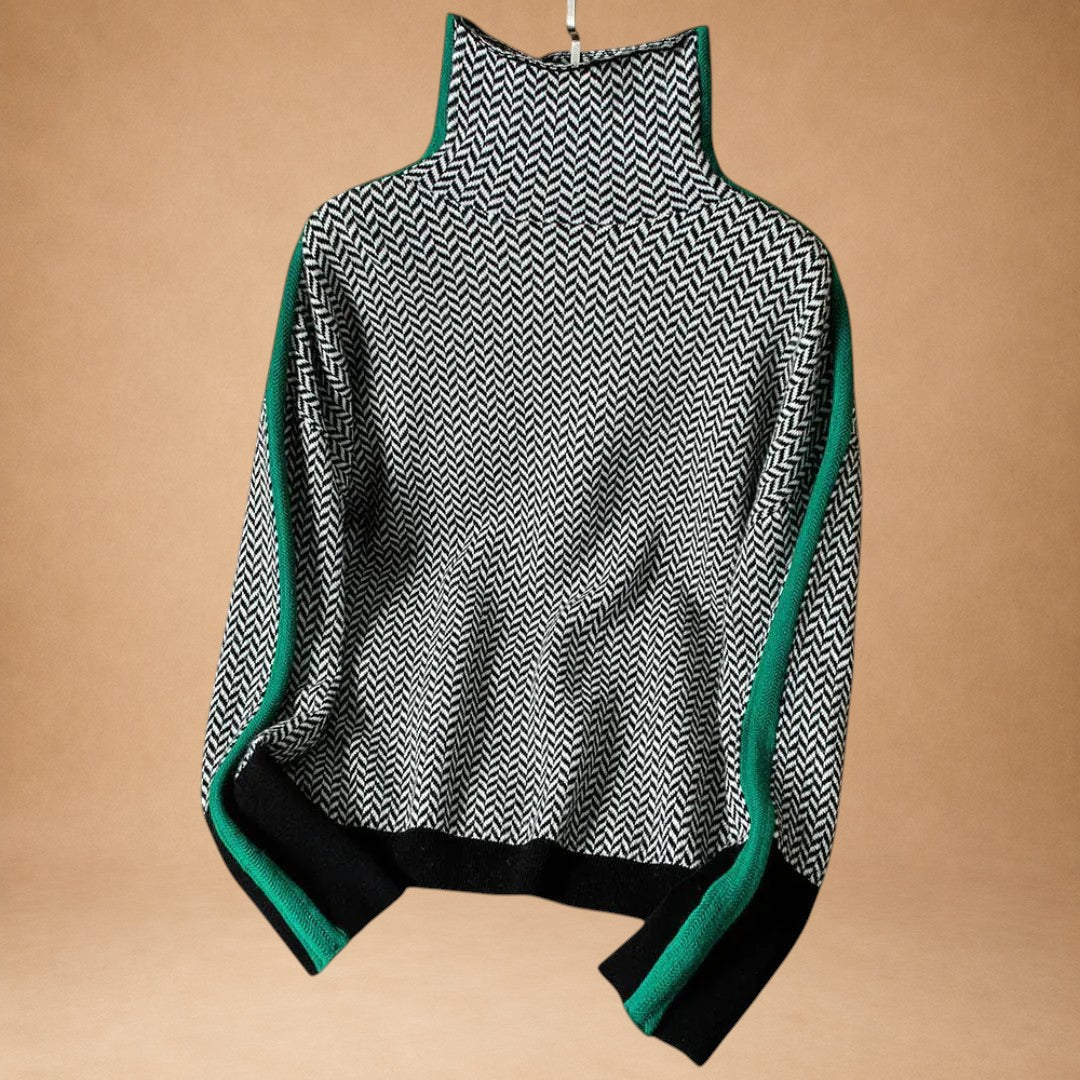 Aristoniki - Pullover mit hohem Kragen und eleganten Streifen-Kontrasten