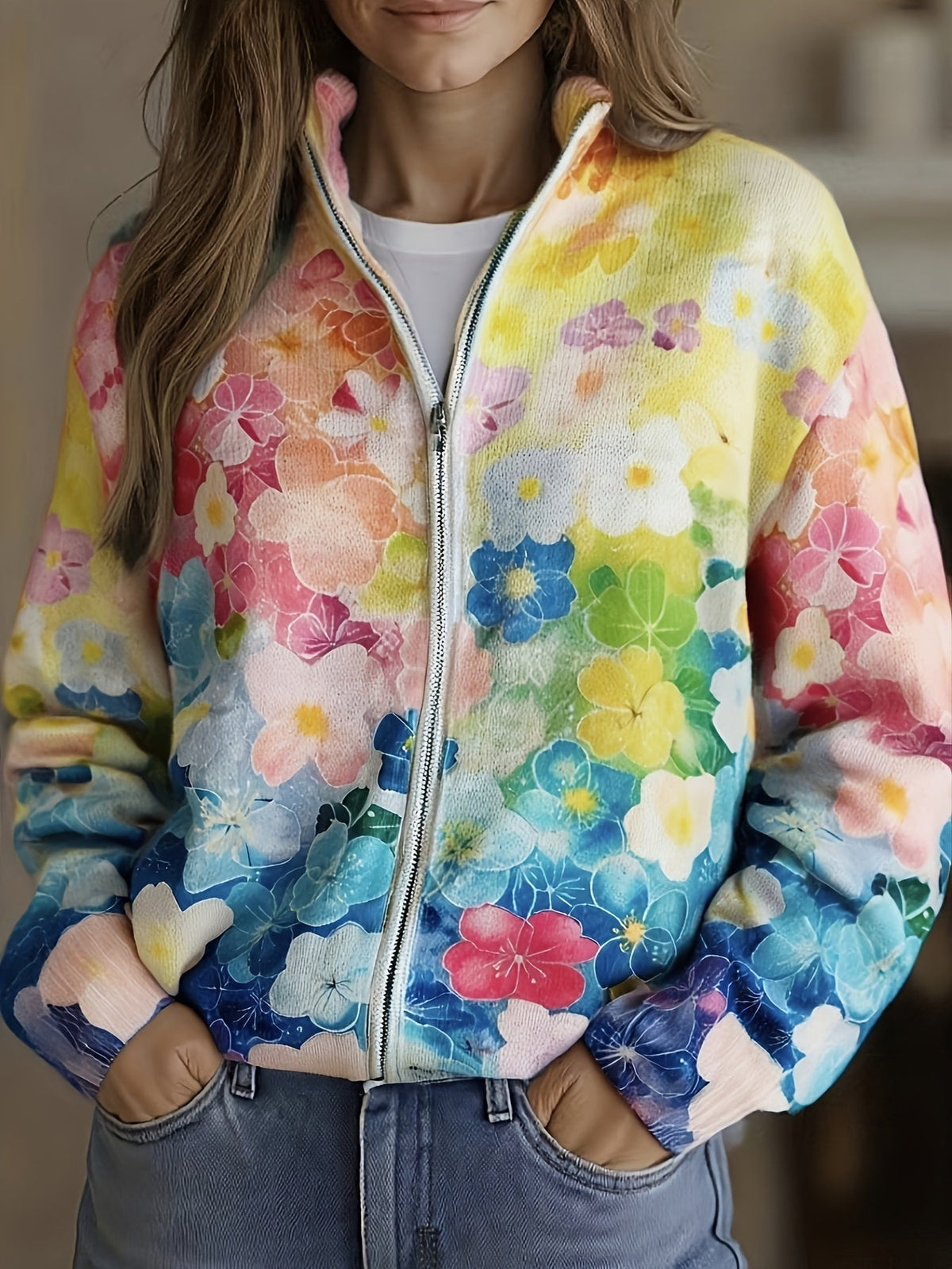 Ursula | Cardigan mit Aquarellblumen