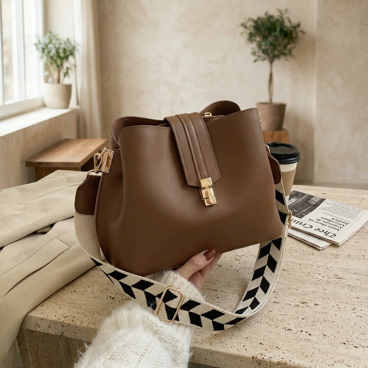 Siena | Strukturierte Tasche mit kontrastierendem Griff