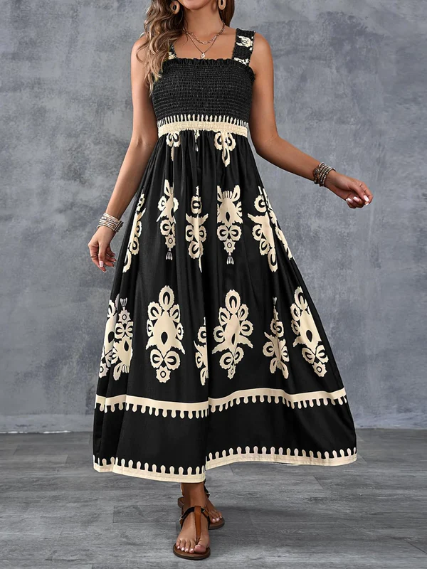 Martina | Langes Kleid mit künstlerischem Design und elastischem Bund