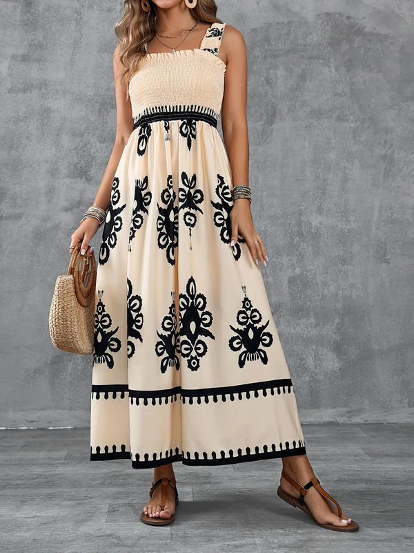 Martina | Langes Kleid mit künstlerischem Design und elastischem Bund