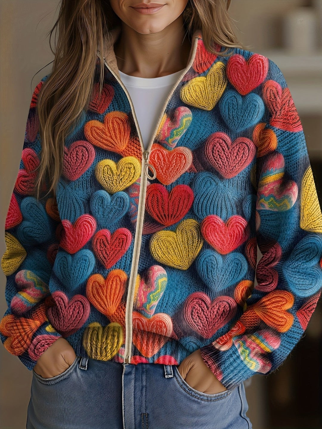 Susanne | Cardigan mit buntem Herzdesign