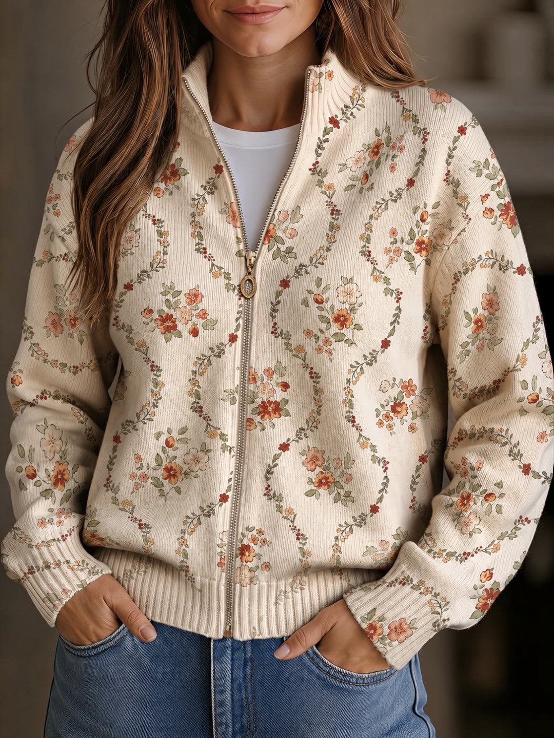 Ingrid | Cardigan mit feinen Blumenranken