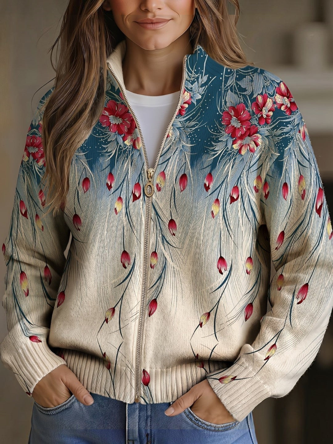 Martina | Cardigan mit Papageienfeder-Design