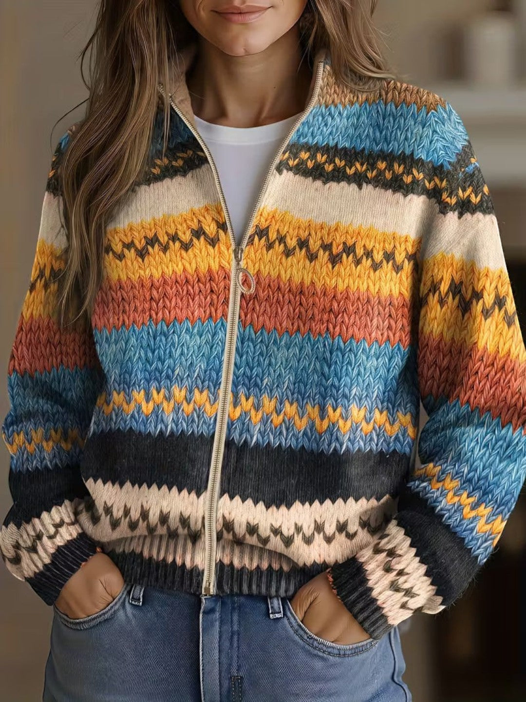 Karin | Cardigan mit buntem Zickzack-Muster
