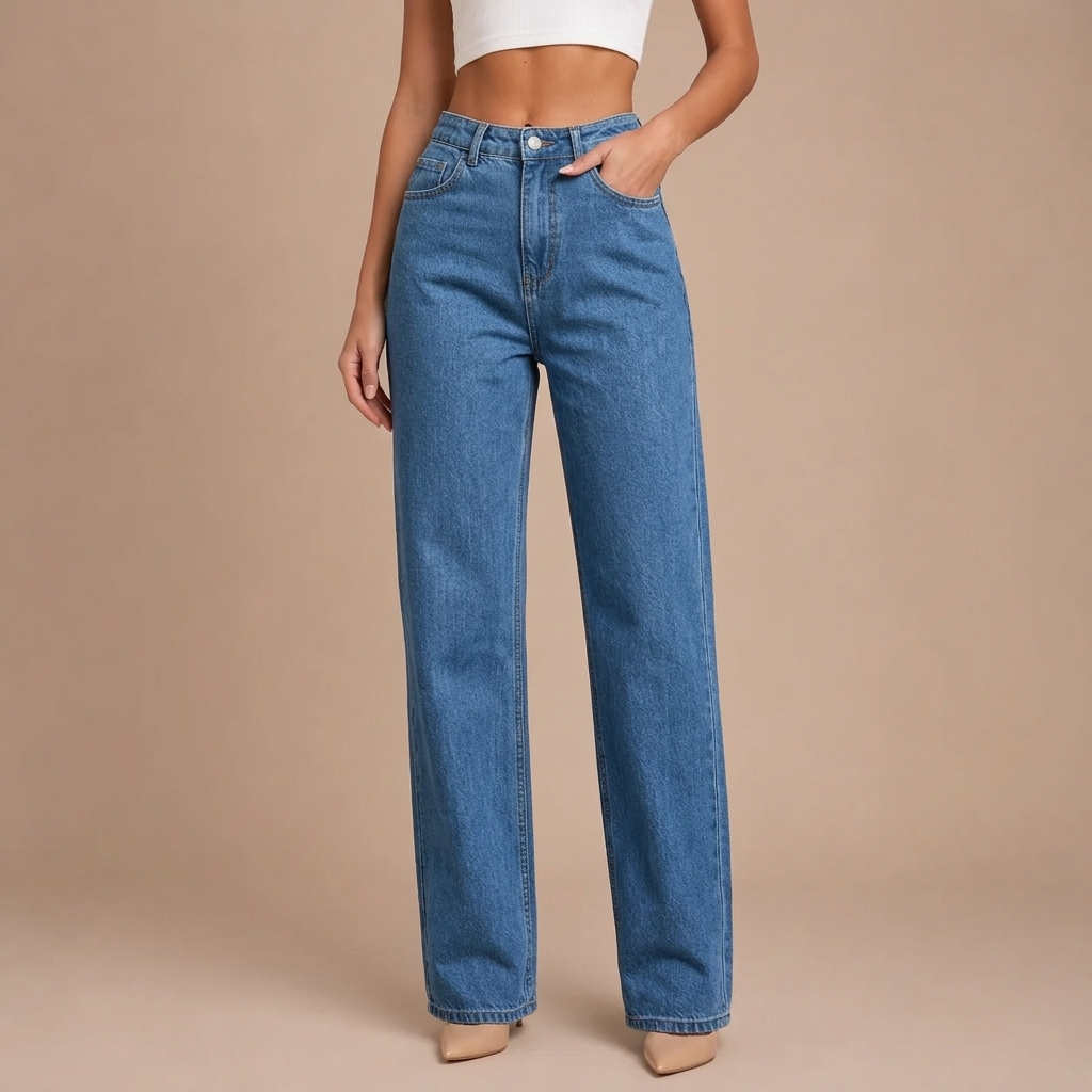 Hochgeschnittene Jeans mit Bequemer, Weiter Passform