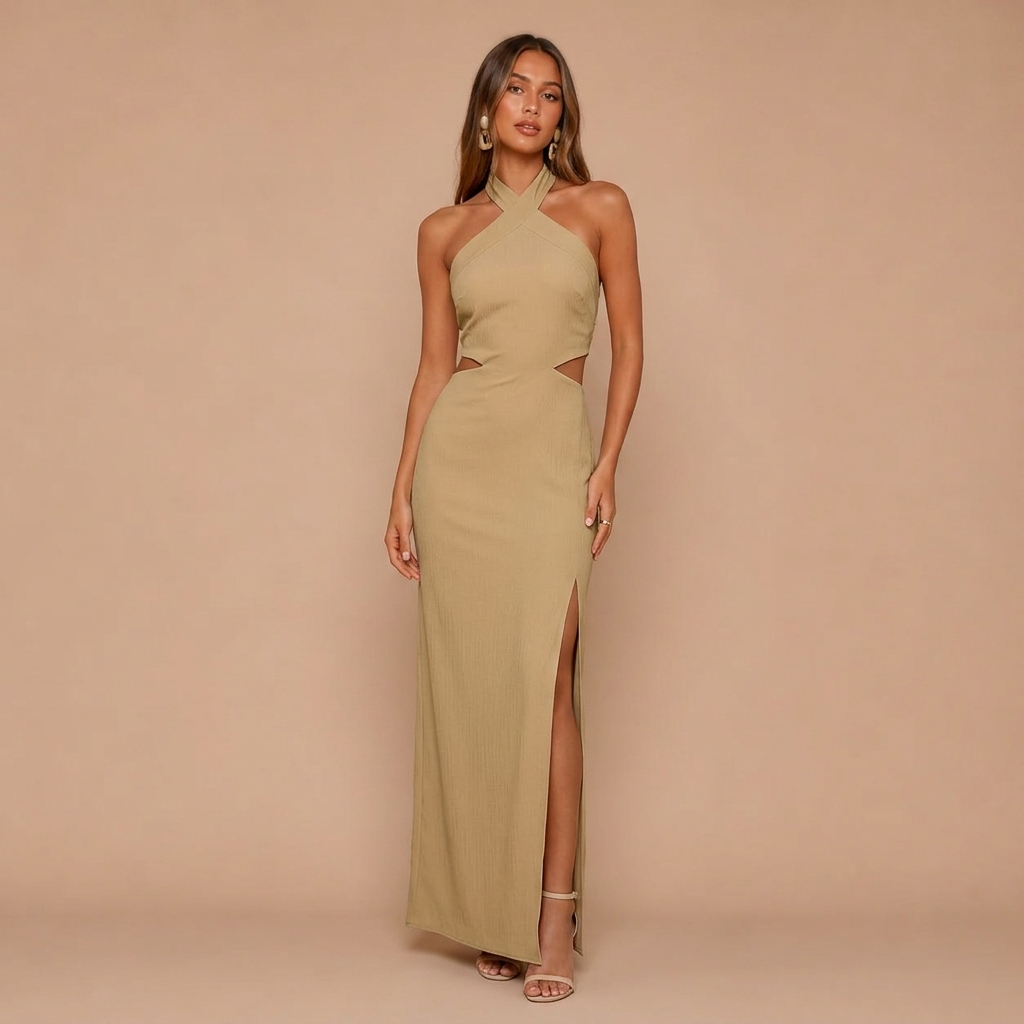 Langes Halterkleid mit Kreuzdesign